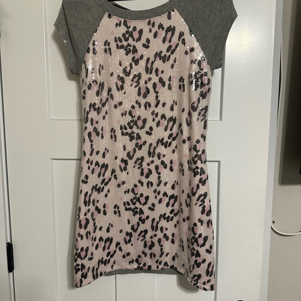 bebe Gray and Pink Sequin Midi Dress